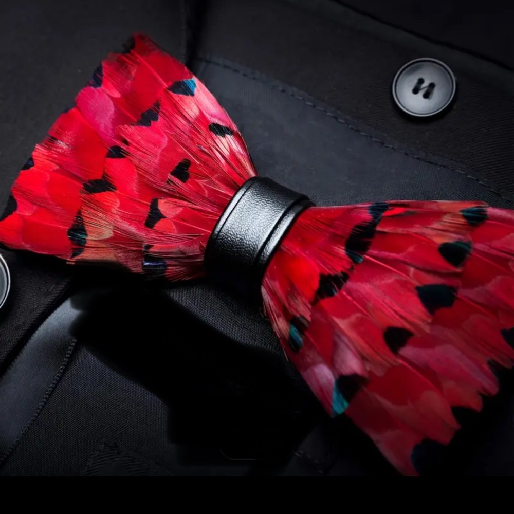 Vibrant Red Feather Bow Tie